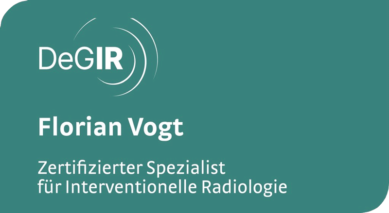 Zertifikat von Florian Vogt als zertifizierter Spezialist für interventionelle Radiologie