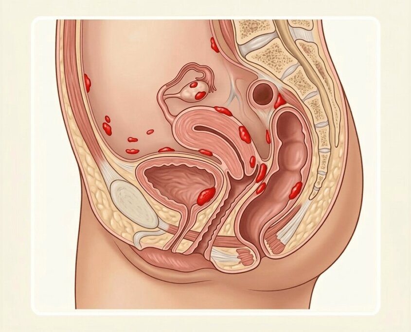 Schematische Zeichnung von Endometriose